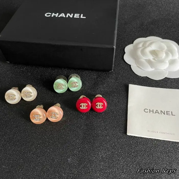 Chanel Round Resin CC Strass Stud Earrings In Different Colors
