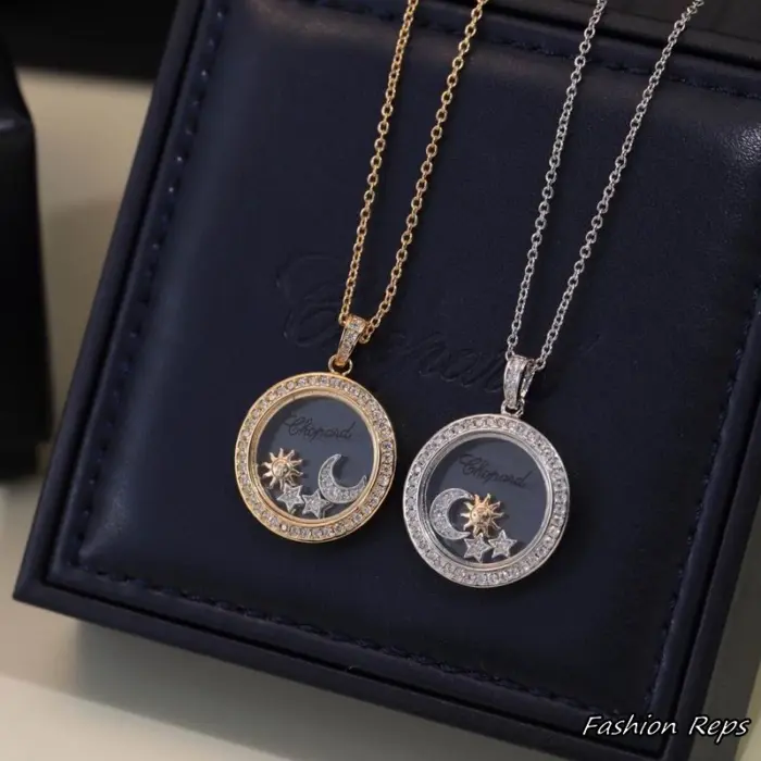 Chopard Happy Sun & Moon & Stars Diamond Pave Pendant Necklace In 2 Colors