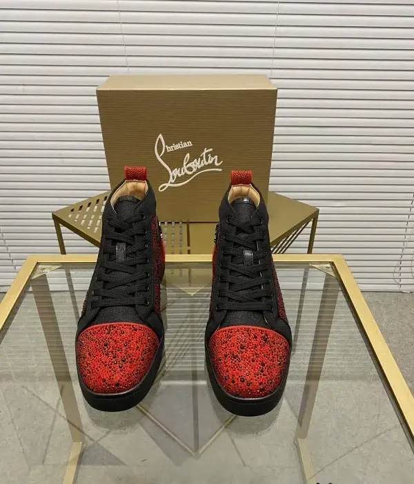 Christian Louboutin High Top Sneakers With Striking Red Crystal Embellished