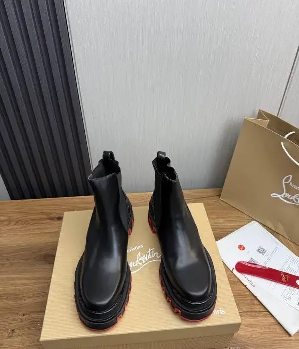 Christian Louboutin Men's Chelsea Boots With Grooved Red Lug Sole