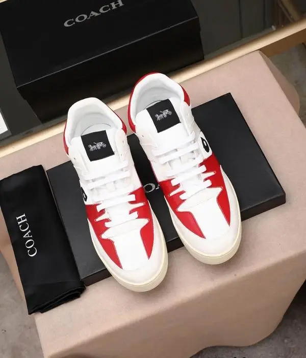 Coach Mid Top Sneakers With Bold Red Paneling