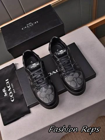 Coach Low Top Signature Monogram Pattern Sneakers With Black Rubber Sole In 2 Colors