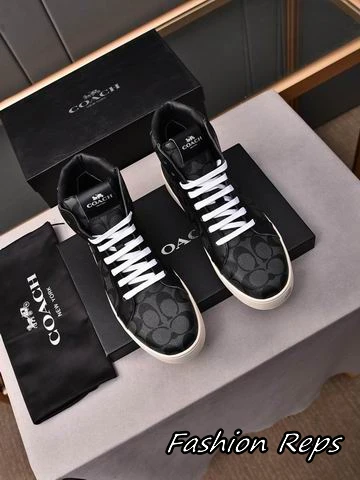 Coach High Top Monogram Pattern Trainers With White Laces In 2 Colors