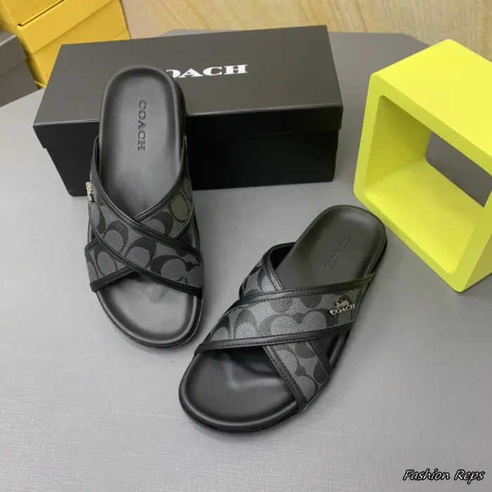 Coach Signature Monogram Criss Cross Sliders In 2 Colors