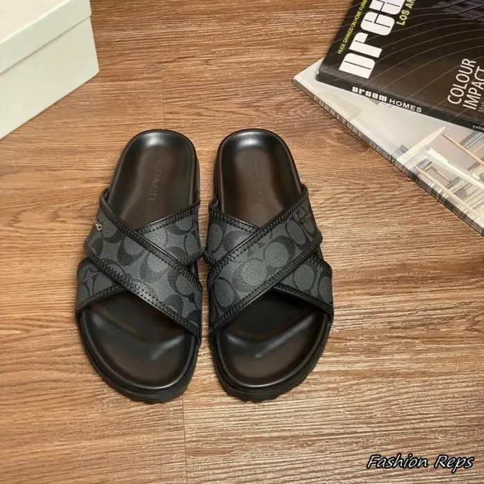 Coach Men's Black Signature Canvas Crossover Sliders