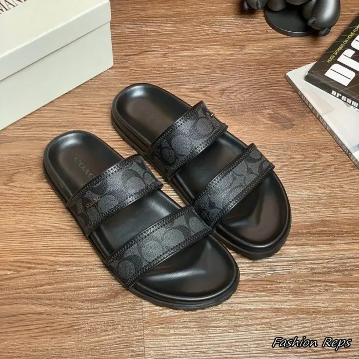 Coach Double Strap Monogram Canvas Pattern Sliders