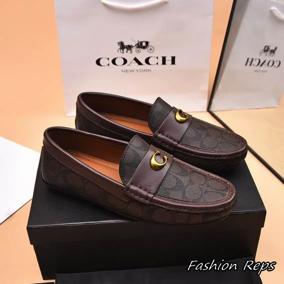 Coach Signature Canvas Driving Loafers With Brass Tone C Logo Hardware Detail In 2 Colors