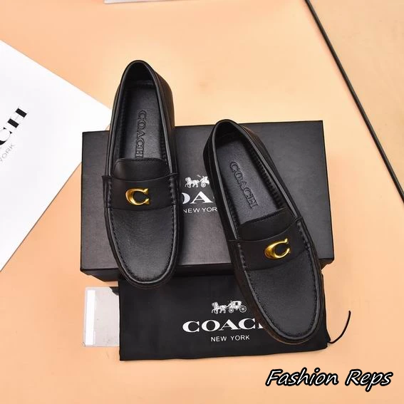 Coach Gold Tone C Hardware Loafers In Black