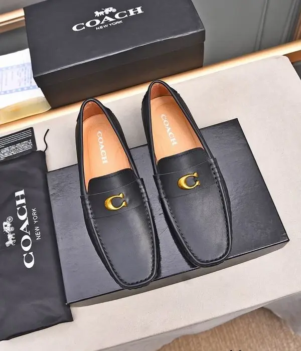 Coach Men's Loafers With Gold Tone C Logo Emblem On The Strap