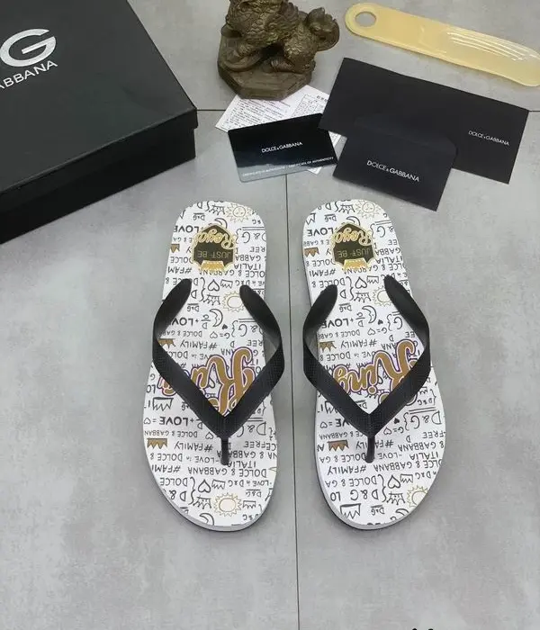 Dolce & Gabbana All Over Black Graphic Print Flip Flops Sliders