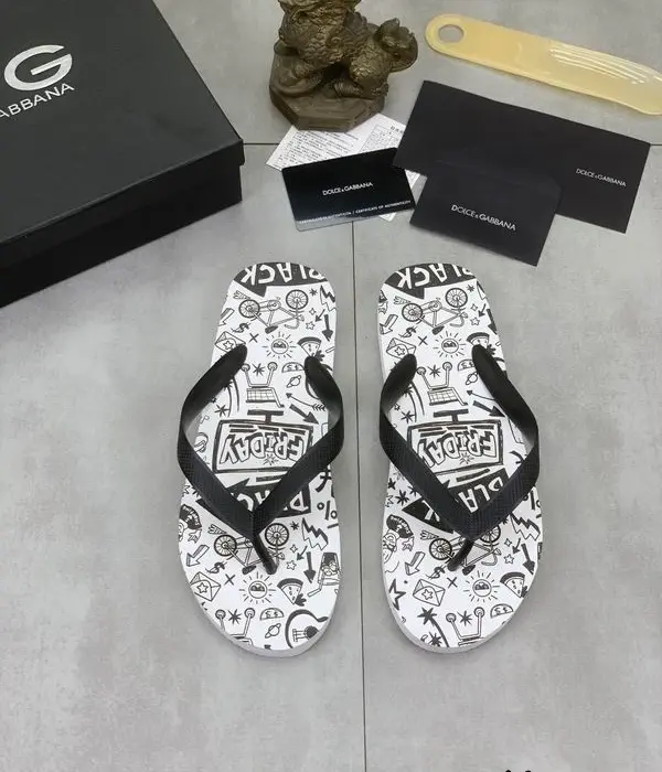 Dolce & Gabbana Flip Flops Graphic Doodle Pattern Sliders