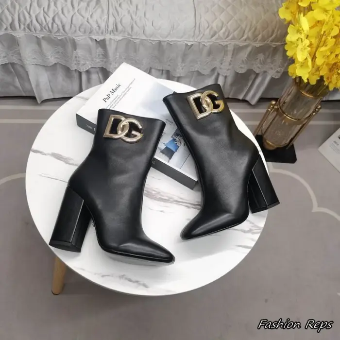 Dolce & Gabbana Gold Tone DG Logo Ankle Boots In 2 Colors