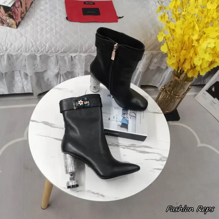 Dolce & Gabbana Ankle Boots With Decorative Jeweled Strap Across The Top In 2 Colors
