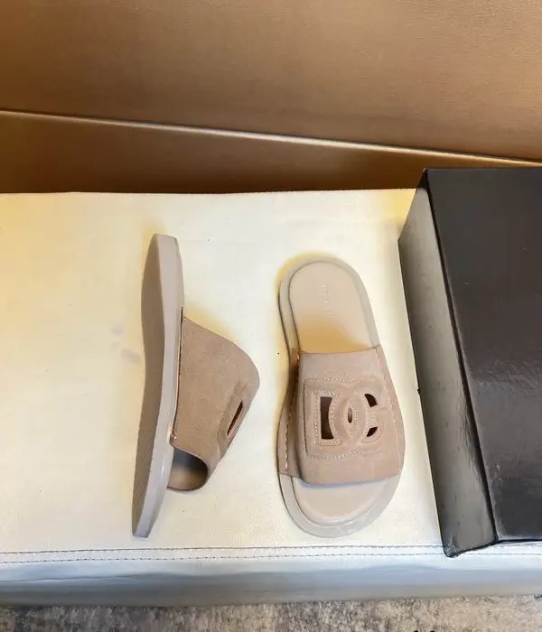 Dolce & Gabbana Suede Cutout DG Monogram Sliders In Different Colors