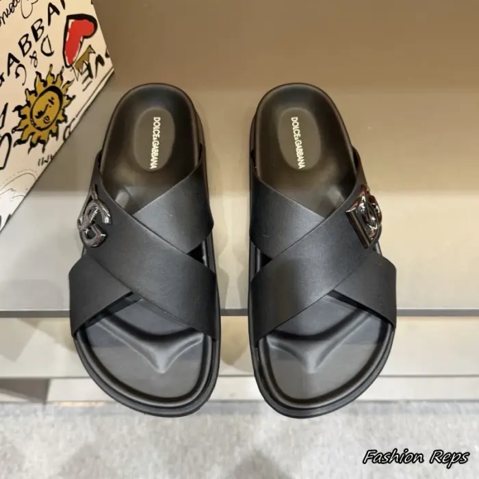 Dolce & Gabbana Black Crossover Prominent Metallic DG Logo Sliders