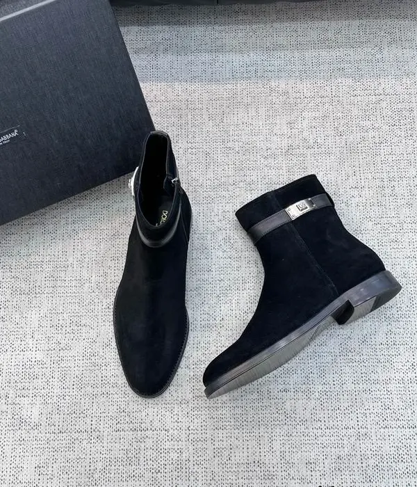 Dolce & Gabbana Suede Ankle Boots With Sleek Buckled Strap