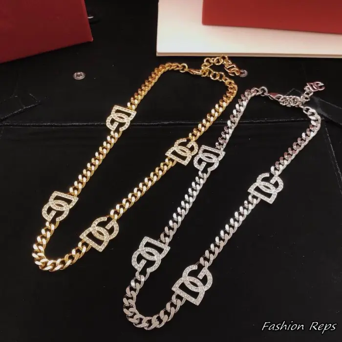 Dolce & Gabbana Crystal DG Logo Chain Necklaces In 2 Colors