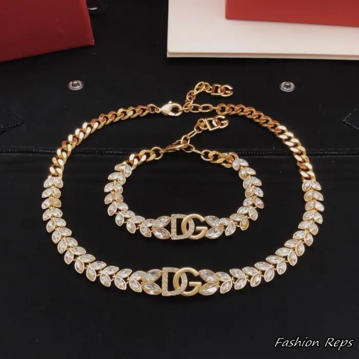 Dolce & Gabbana Crystal Laurel Wreath Necklaces & Bracelet Set In 2 Colors