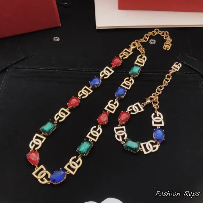 Dolce & Gabbana DG Logo Multicolor Crystal Necklace & Bracelet Set