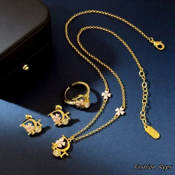 Dior Floral Clover Necklace & Earrings & Ring Set