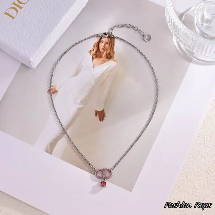Dior Petit CD Pink Crystals Necklace & Bracelet Set