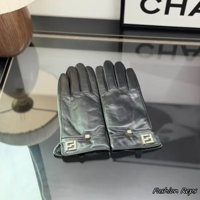 Fendi Studded FF Accent Leather Gloves
