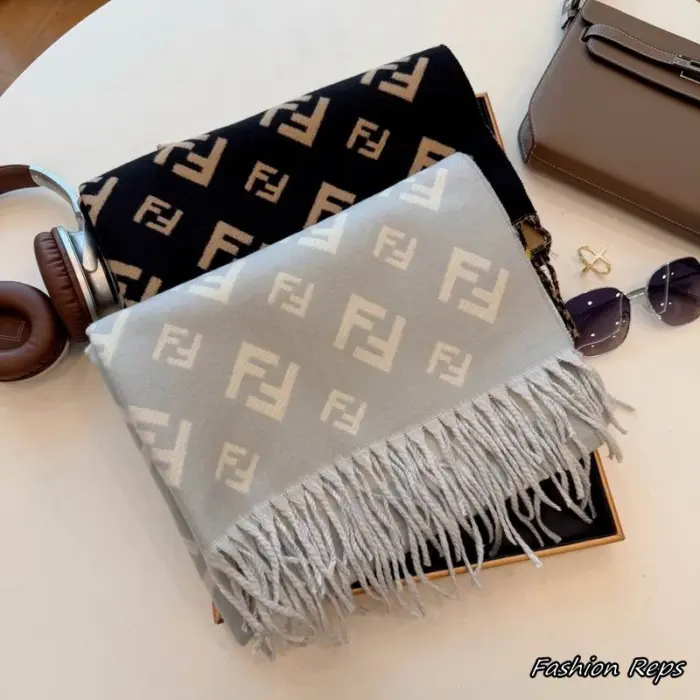 Fendi Fringed Scarfs With Repeating Monogram Pattern In 2 Colors