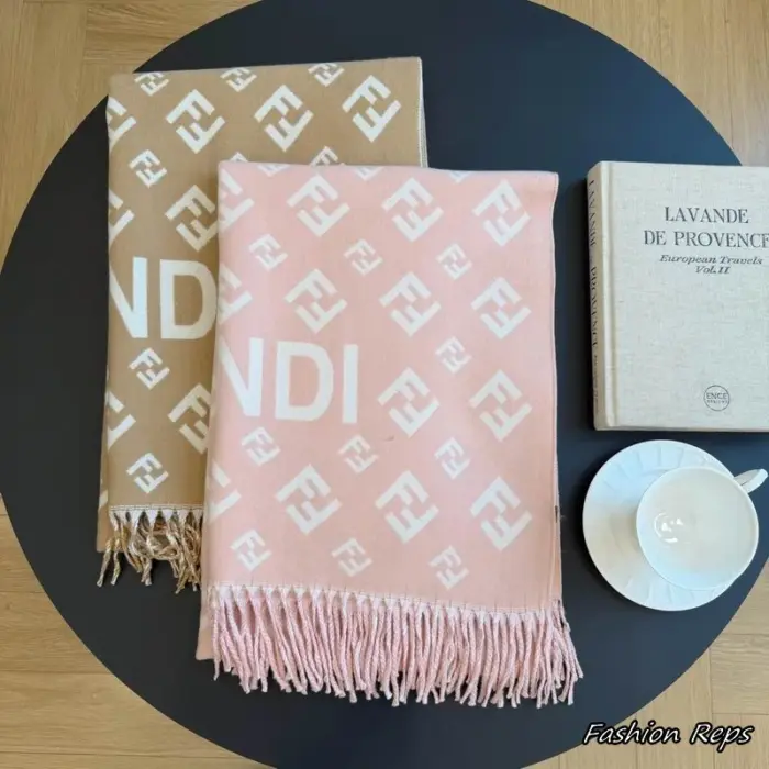 Fendi Monogram Patterned Scarf With Fringed Ends In 2 Colors