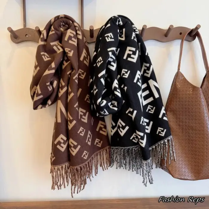 Fendi Fringed Winter Scarfs With FF Monogram Pattern In 2 Colors