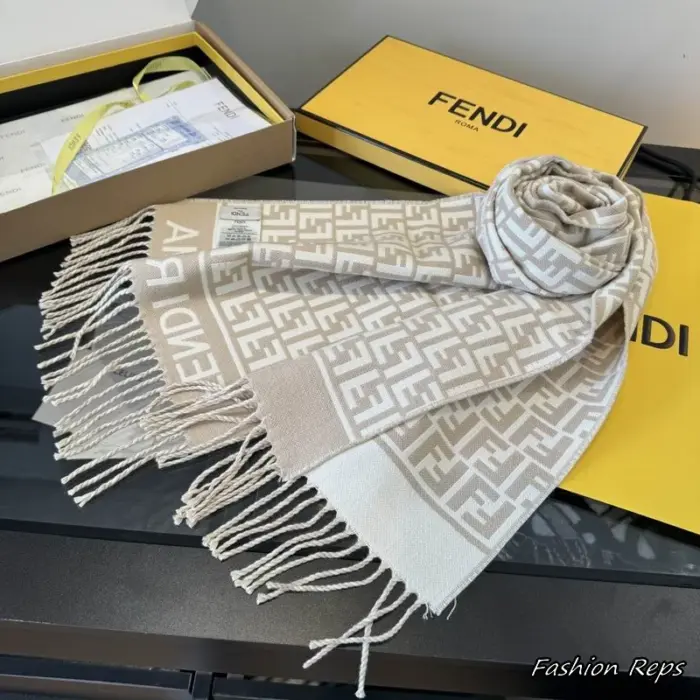 Fendi FF Logo Jacquard Fringed Scarf