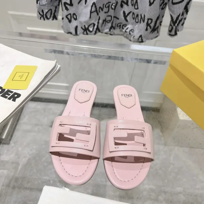 Fendi Women's Sliders With Signature Cutout FF Baguette Logo In Multiple Colors