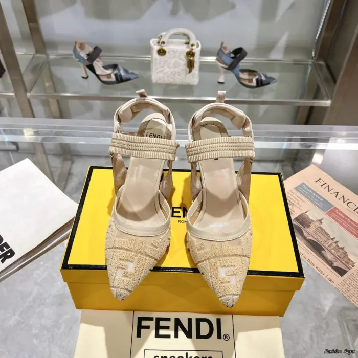 Fendi Colibrì Slingback Heels With Elasticated Logo Patterned Ribbons In 2 Colors