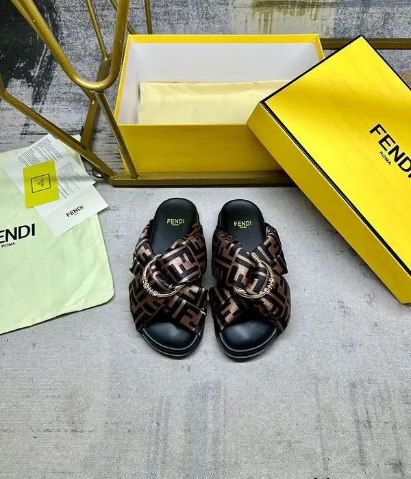 Fendi Feel Brown FF Satin Sliders