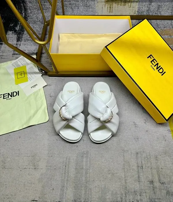Fendi Women's Quilted Crisscross Sliders With Gold Tone Metal Accent In Multiple Colors