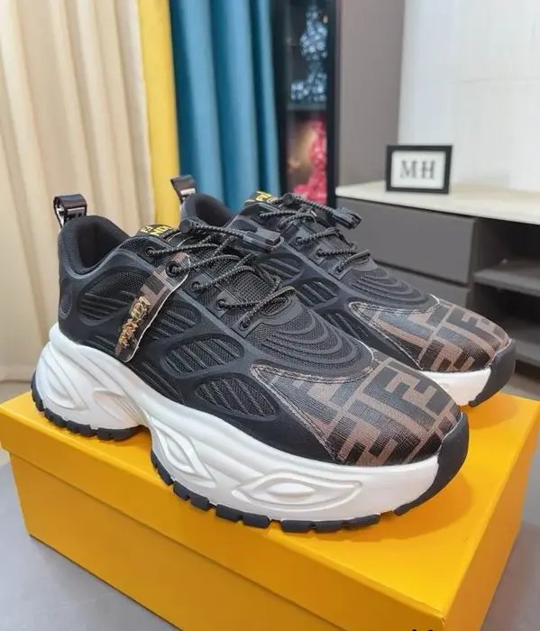 Fendi Chunky Sneakers With Iconic FF Logo Pattern On The Toe & Thick Sole