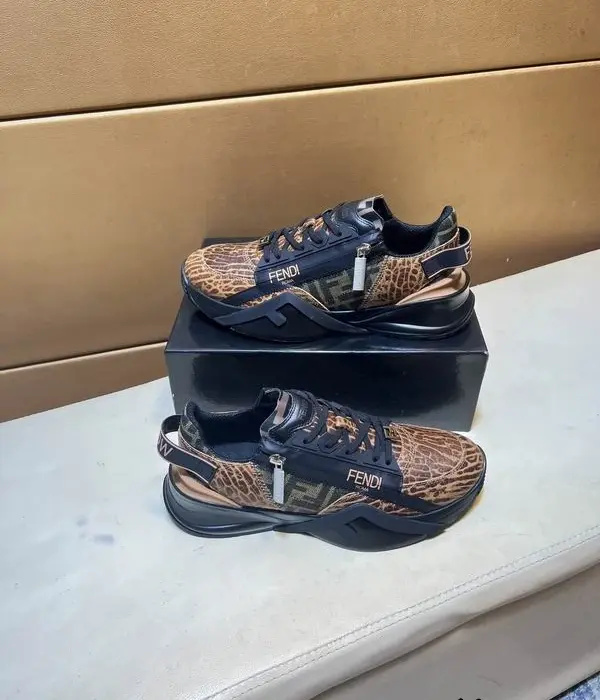 Fendi Low Top Sneakers With Animal Print Pattern & Fendi Logo On The Side