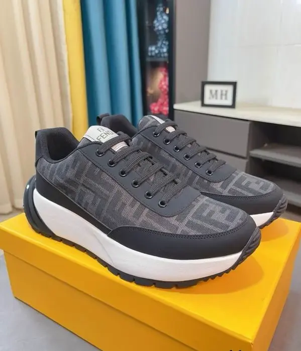 Fendi Monogram Patterned Low Top Sneakers In Grey