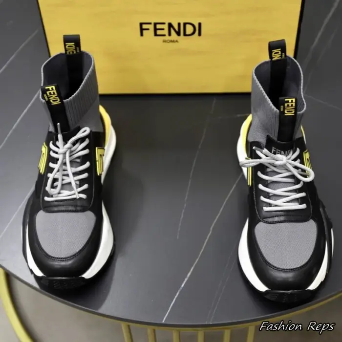 Fendi Mid Top Sock Boots With With Bold Yellow F Logo