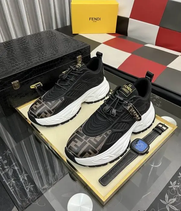 Fendi Chunky Sneakers With Iconic FF Logo Pattern On The Toe