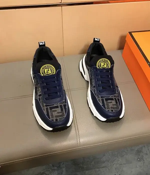 Fendi Low Top Sneakers With Prominent Circular Yellow Logo Tag