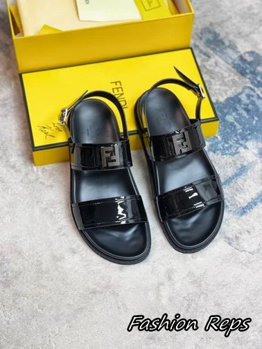 Fendi Patent Men's Sandals With Metallic FF Logo Buckle