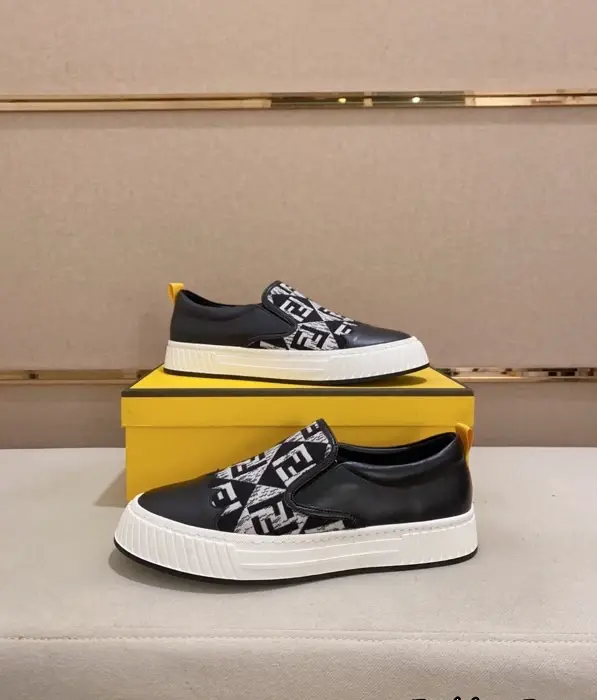 Fendi Slip On Casual Shoes With Signature FF Logo Canvas In 2 Colors
