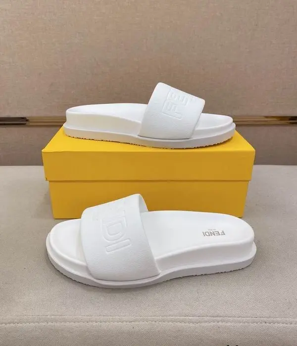 Fendi Wide Strap Sliders With Embossed Logo