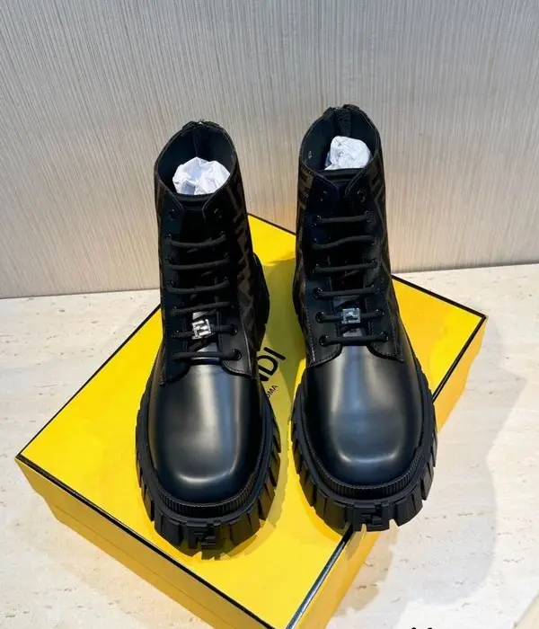 Fendi Force Biker Boots With FF Monogram Canvas Design