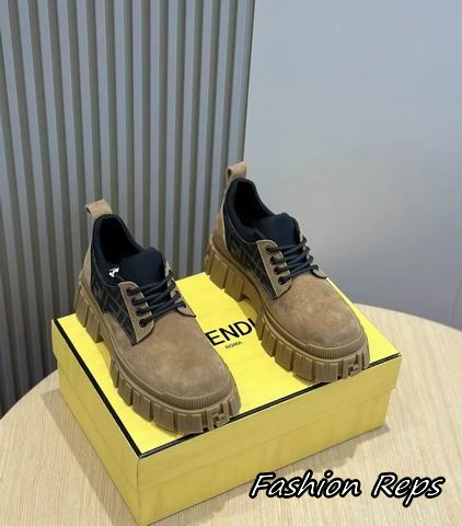 Fendi Suede Lace Up Trainers With Iconic FF Monogram Pattern In 2 Colors