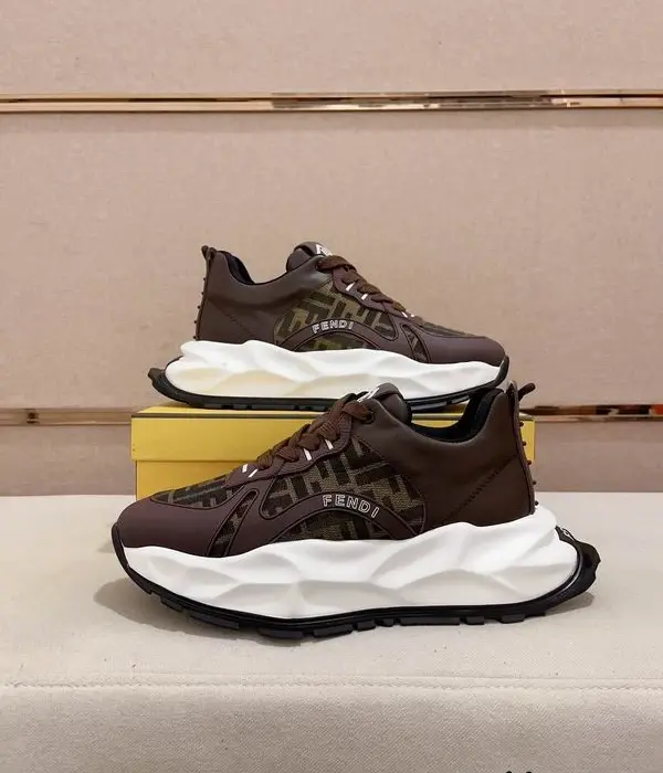 Fendi Brown FF Logo Canvas Panel Sneakers With Sculpted Sole