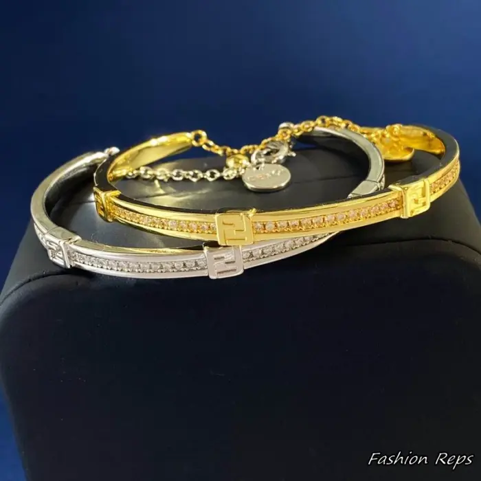 Fendi Crystal Rigid Chain Bracelet In 2 Colors