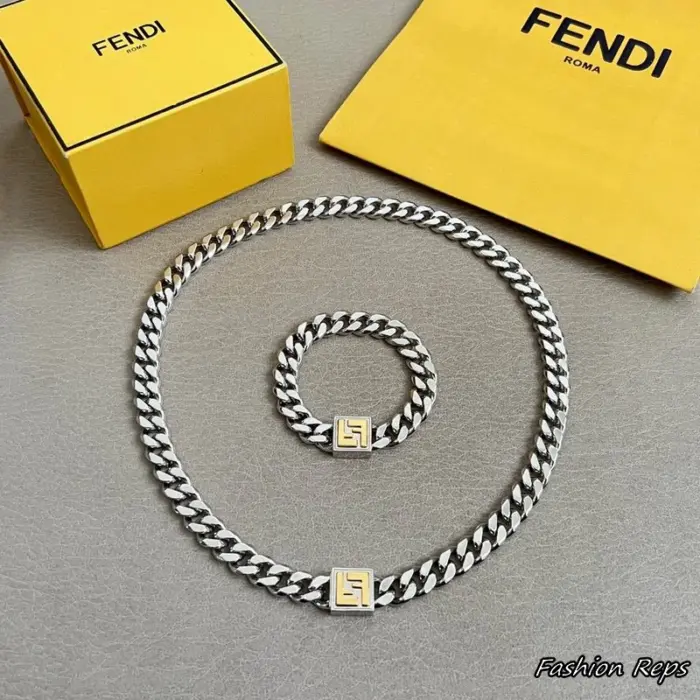Fendi Baguette Chain Matching Necklace & Bracelet Set