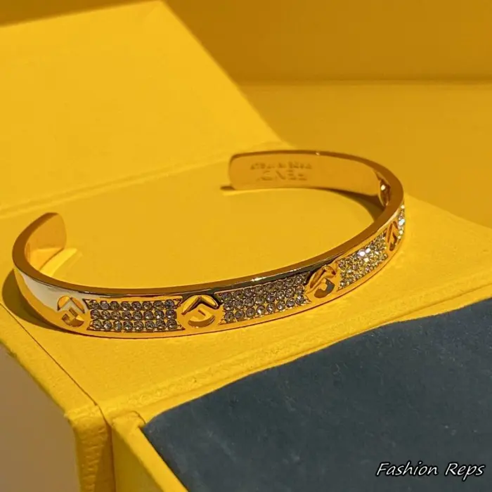 Fendi Crystal Open Cuff Bangle Bracelet