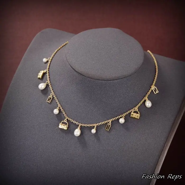 Fendi Multi Charm Pearl Fringe Necklace